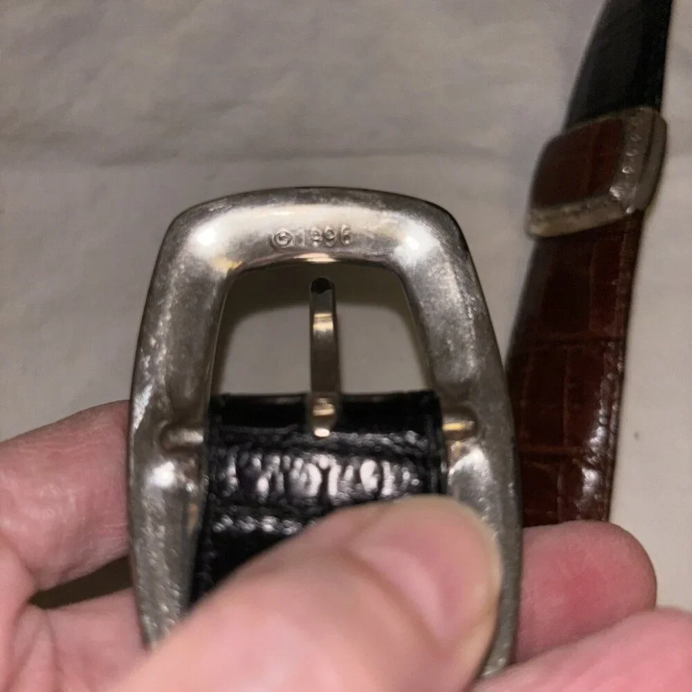 Vintage Brighton‎ 1996 Brown/Black Leather Belt Silver Buckle Embellished M23903